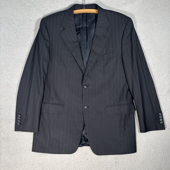 Canali Blazer Suit Jacket Men’s Size 46R Black Gray Stripes Super 200s Harrods - Picture 1 of 16